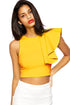 Yellow One-shoulder Ruffle Crop Top